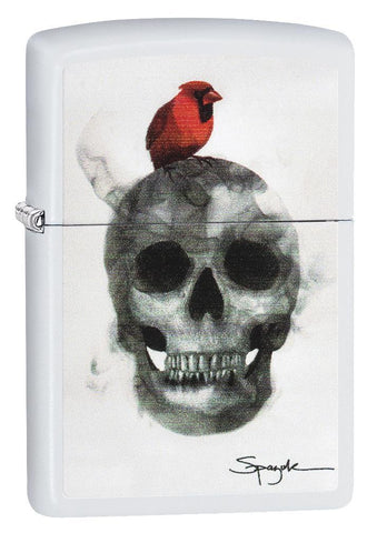 Zippo Spazuk Skull Design Pocket Lighter, White Matte 29644