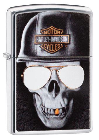 Zippo Harley-Davidson High Polish Chrome Skull Windproof Lighter 29739
