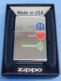 Zippo Peace Love & Prosperity High Polish Chrome 24714