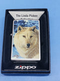 Zippo Linda Picken White Wolf Satin Chrome 24784