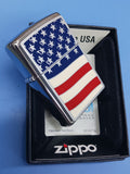 Zippo Land of the Free USA Flag Emblem Brushed Chrome 24873