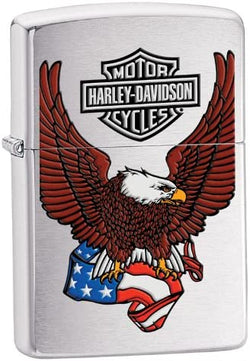 Zippo Harley Davidson Eagle and Flag Brushed Chrome 24955