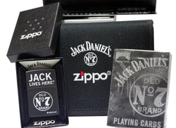 Zippo Gift Set Jack Daniels Black Lighter/Cards 28014