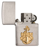Zippo Navy Anchor Emblem Brushed Chrome 280ANC