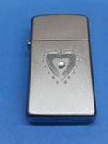 Zippo Slim Satin Chrome TR Heart Bling 28328