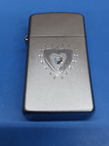 Zippo Slim Satin Chrome TR Heart Bling 28328