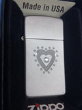 Zippo Slim Satin Chrome TR Heart Bling 28328