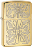 Zippo Logo in Floral Pattern High Polish Brass 28450