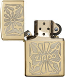 Zippo Logo in Floral Pattern High Polish Brass 28450