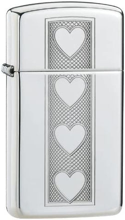 Zippo High Polish Chrome Slim Hearts 28476