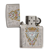 Zippo Intricate Skull with Color Imaged Crystals Brushed Chrome 28794