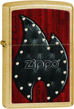 Zippo Logo Leather Flame Gold Dust 28832