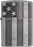Zippo Armor American Flag Pocket Lighter, Antique Silver Plate 28974