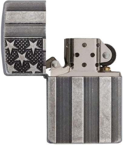 Zippo Armor American Flag Pocket Lighter, Antique Silver Plate