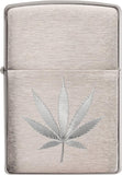 Zippo Brushed Chrome Marijuana Leaf Pocket Lighter 29587