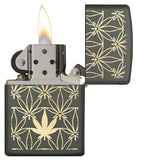Zippo green Matte Marijuana Leaf Pattern Pocket Lighter 29589