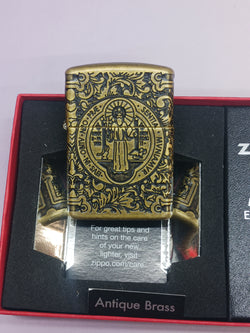 Zippo Armor Antique Brass St. Benedict Design 29719