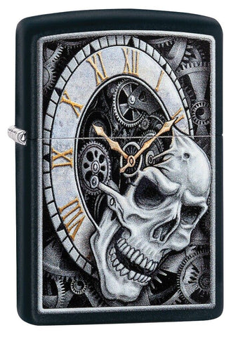 Zippo Skull Clock Design Black Matte 29854