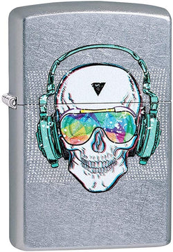 Zippo Skull Headphone Design Street Chrome Finish 29855