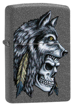 Zippo Wolf Skull Feather Design Iron Stone 29863