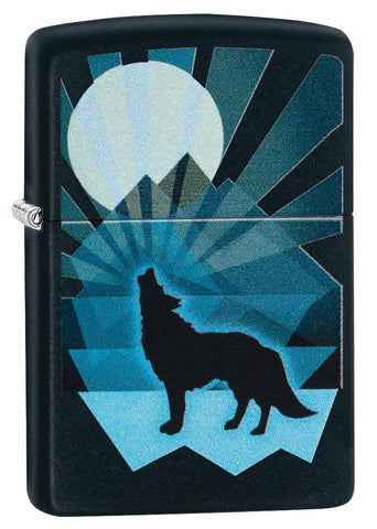 Zippo Wolf and Moon Design Black Matte 29864