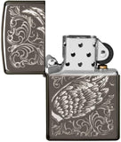 Zippo Filigree Flame and Wing Design Black Ice 29881