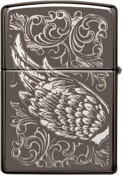 Zippo Filigree Flame and Wing Design Black Ice 29881