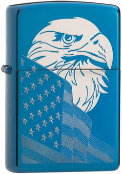 Zippo High Polish Blue Eagle and Flag 29882