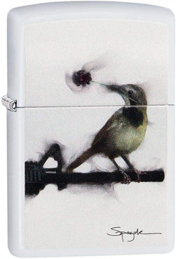 Zippo Spazuk White Matte Bird Holding a Rose 29895