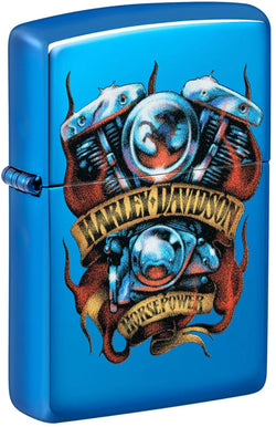 Zippo Harley Davidson Motorcycles Logo High Polish Blue Color Image 46216