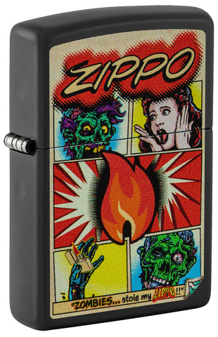 Zippo Comic Zombies Design Black Matte Color Image 46229