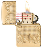 Zippo Armor Lucky Clover Design Multicut Textured High Polish Gold Plate 46301