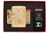 Zippo Armor Lucky Clover Design Multicut Textured High Polish Gold Plate 46301