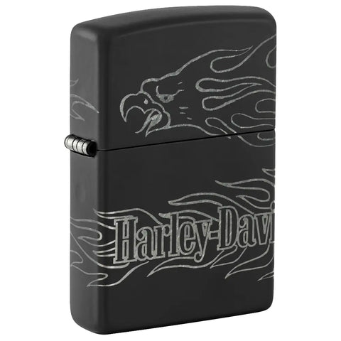 Zippo Harley Davidson Black Matte with Chrome Laser 360° 46310