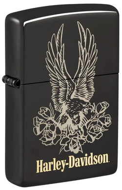 Zippo Harley Davidson Eagle Design High Polish Black Laser Two-Tone 46311