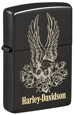 Zippo Harley Davidson Eagle Design High Polish Black Laser Two-Tone 46311