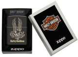 Zippo Harley Davidson Eagle Design High Polish Black Laser Two-Tone 46311