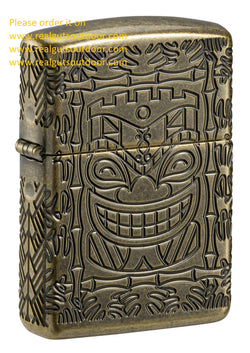 Zippo Armor Tiki Design Antique Brass Textured Multicut Engraving 46314