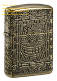 Zippo Armor Tiki Design Antique Brass Textured Multicut Engraving 46314