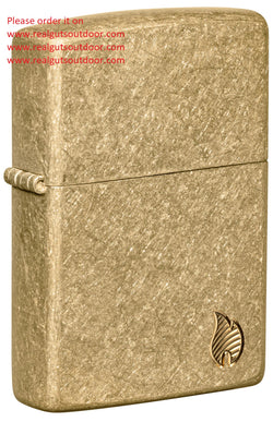 Zippo Armor® Tumbled Brass Flame Design Deep Carve 46398