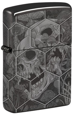 Zippo Mushroom Skulls Design Photo Image 360° High Polish Black 46425