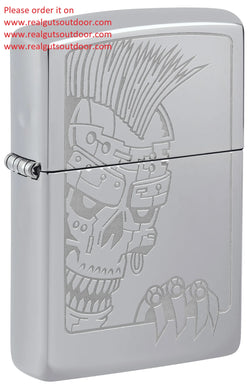 Zippo Mohawk Skull Design High Polish Chrome Lustre 46426