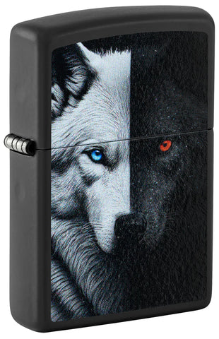 Zippo Two Wolves Design Black Matte Color Image 46694