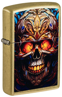 Zippo Stained Glass Skull Design Street Brass Color Image 46715