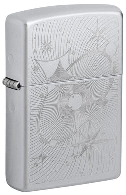 Zippo Atomic Cosmos Design Satin Chrome Auto Engrave 46724