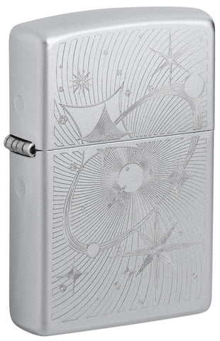 Zippo Atomic Cosmos Design Satin Chrome Auto Engrave 46724