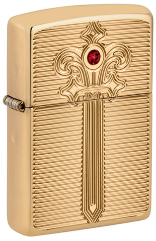 Zippo Royal Saber Design Ruby Crystal Armor High Polish Brass Deep Carve 46737