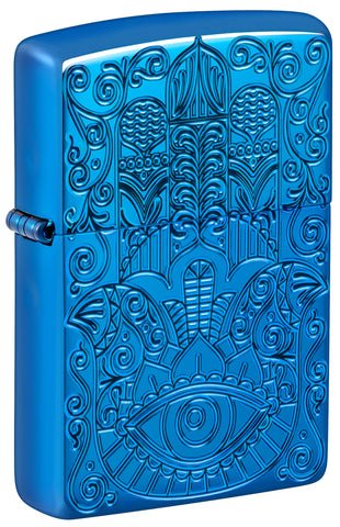 Zippo Hamsa Design Deep Carved Armor High Polish Blue 46752