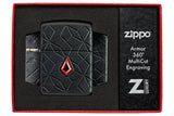 Zippo Red Crystal Design MultiCut design Deep Carve Armor Black Matte 46756