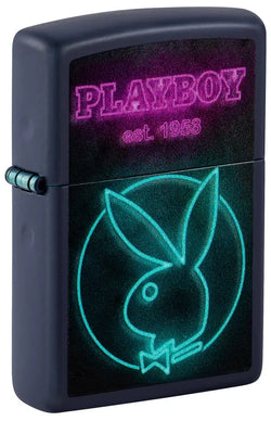 Zippo Playboy Neon Playboy Wordmark Rabbit Head Navy Matte Color Image 46786